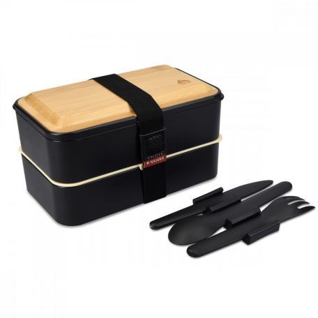 Set 2x Cutie pranz Bento Box cu tacamuri si capac din bambus, 47407.01.01