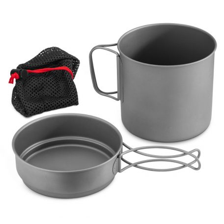 Set oala si tigaie pentru camping din titan Navaris, 1100 ml si 450 ml, 53304.01