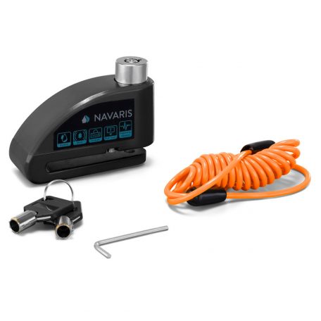 Incuietoare de disc pentru motociclete Navaris cu alarma 110 dB, Blocare antifurt, 54573.01