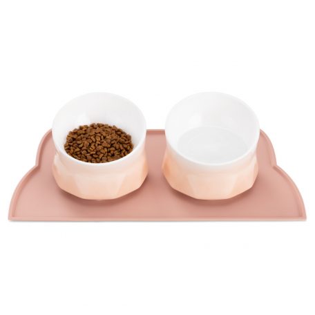 Set 2 Boluri inalte de ceramica pentru pisici si caini Navaris cu covoras, 250 ml, 53300.60